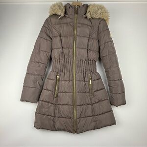 Laundry by Shelli Segal Puffer Coat – Women’s XS – Belted Waist, Faux Fur Hood
